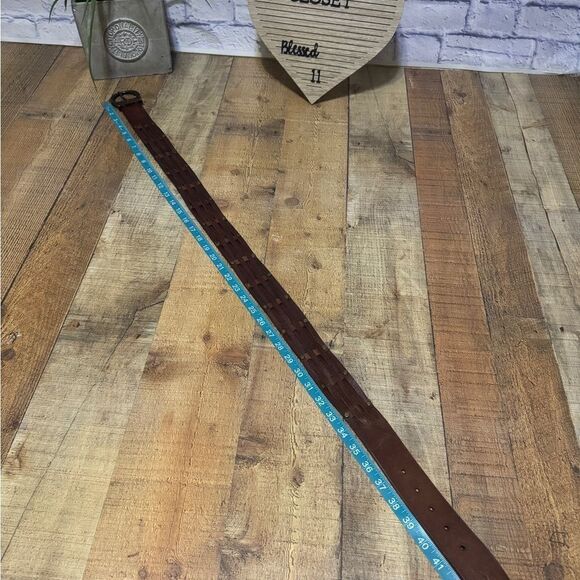HOLLISTER - Women's Belt - BROWN Leather - LEATHER STRIPS DESIGN - Size M - Picture 6 of 14